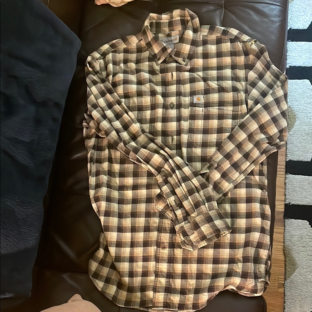 Carhartt Brown and Cream Casual Button Down Relaxed Fit Shirt